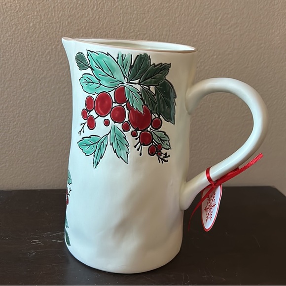 Spectrum  Designz Ceramic Pitcher  Christmas Stoneware Ceramic New Holly Berry - Picture 1 of 3